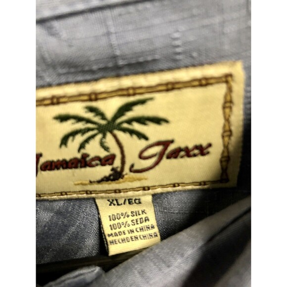 Jimmy Jaxx Button Up Short Sleeve Shirt XL/EG Blue Palm Leaves 100% Silk - Picture 8 of 9